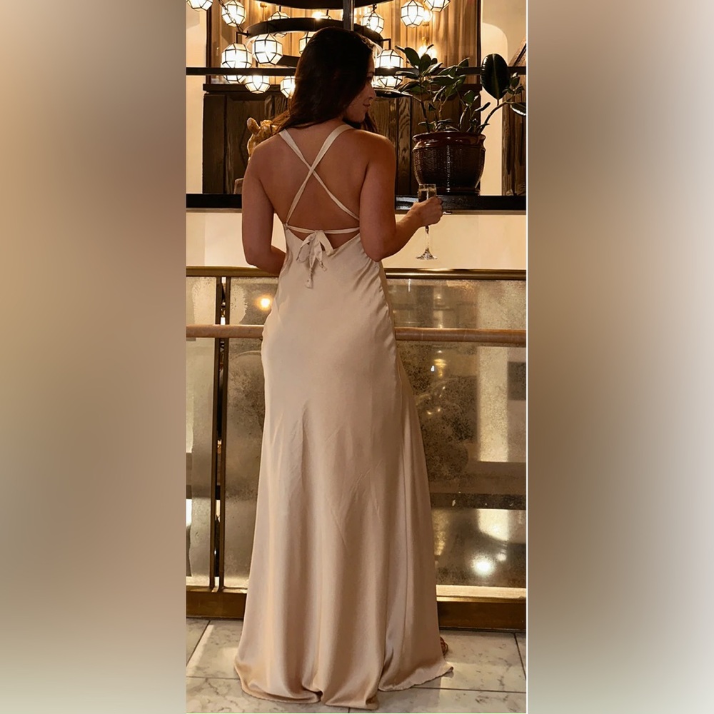 Show Me Your MuMu Champagne Anderson Satin Maxi Dress Size Small - Picture 6 of 9